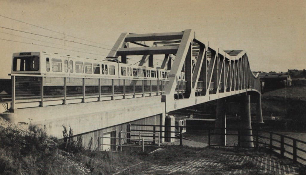 Photo: The Railway Magazine. The Queen Elizabeth Bridge carries the Metro over the Tyne between Newcastle and Gateshead.
