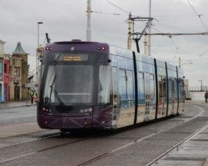 In happier times, Blackpool Transport's Bombardier Flexity 2 No. 016 is seen at the resort's Pleasure Beach. GARETH EVANS
