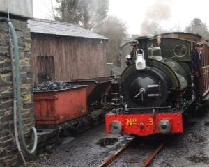 Former Corris Railway 0-4-2ST No. 3 Sir Haydn is seen slowing to stop at Pendre station on December 29, 2018. GARETH EVANS