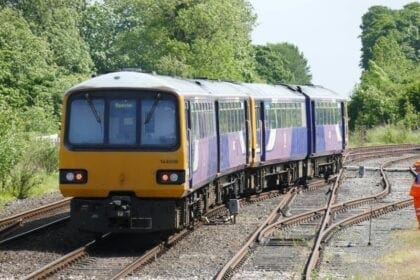 Class 144 Pacers Nos. 144006/7 were driven from Keighley, West Yorkshire to Gobowen, Shropshire on May 22. They are seen at Gobowen – the second track from the right in the distance heads off to Oswestry. PHIL BRADLEY/CHR