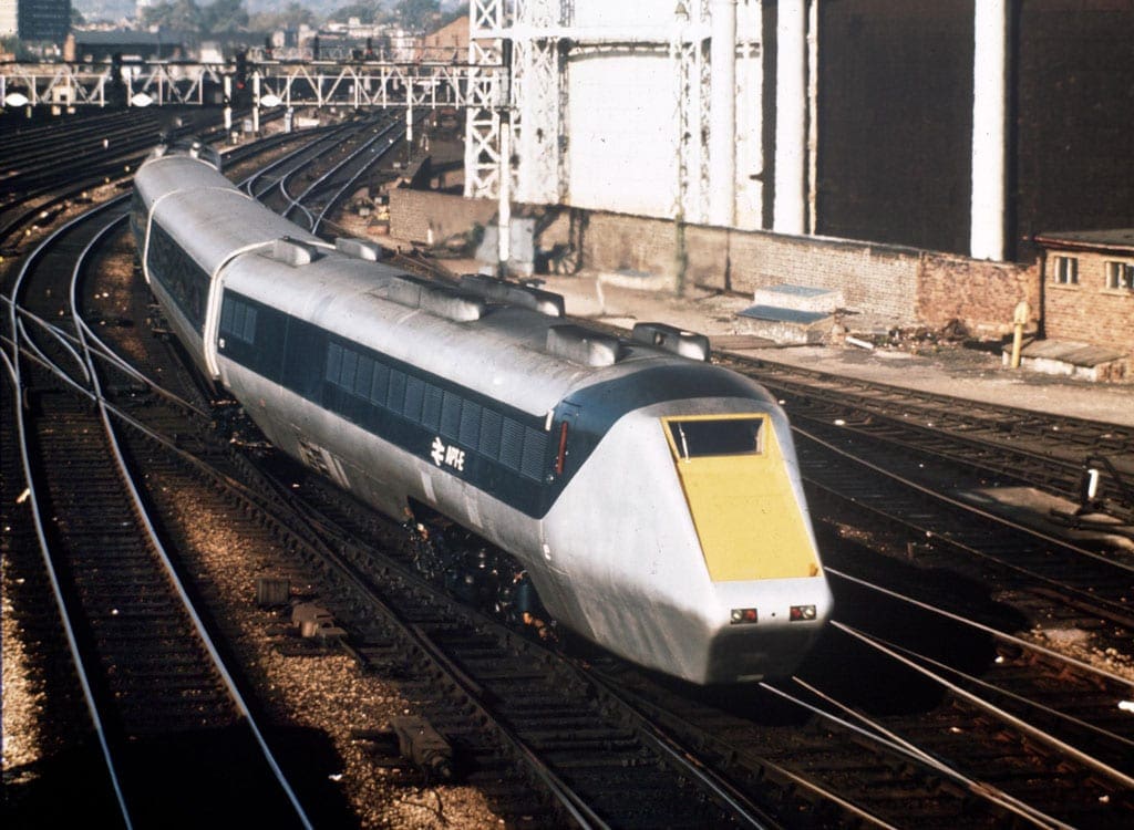 APT(E) St Pancras 1975 Image of an APT at St. Pancras station.