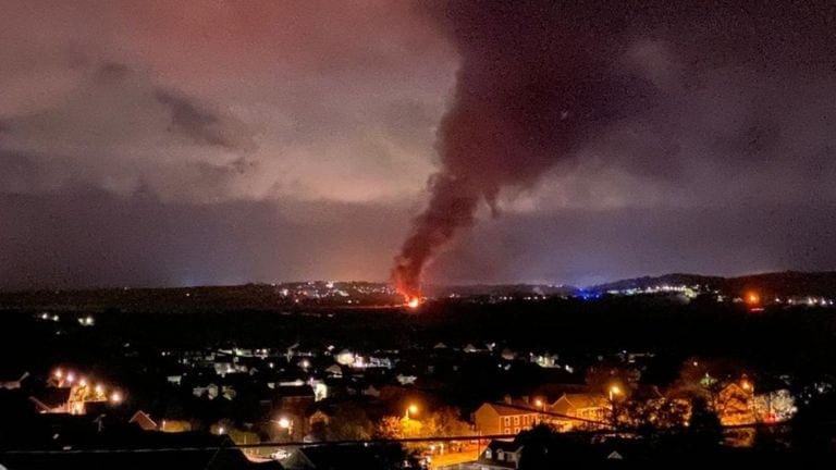 Freight train fire South Wales