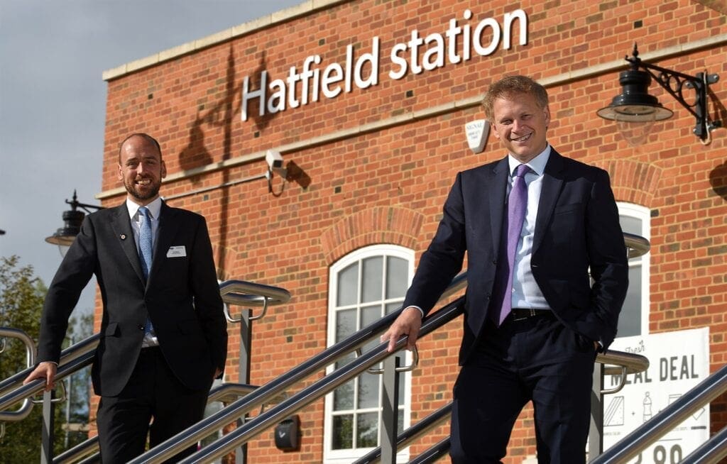 Grant Shapps outside Hatfield Station
