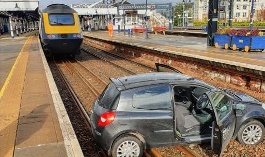 Car on rail tracks in Stirling