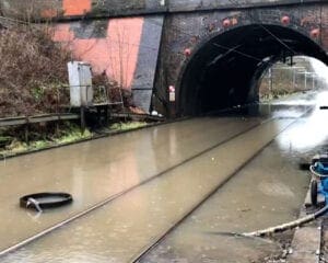 Network Rail’s helicopter team is surveying the railway as flood waters recede across the North West after Storm Christoph.