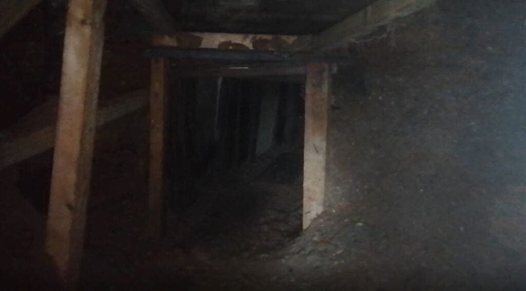 Construction of part of a 100ft tunnel network dug in secret under Euston Square Gardens in central London