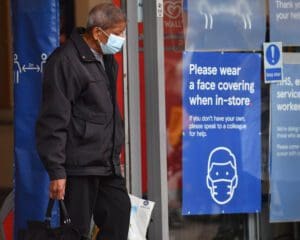 Commuter wearing mask