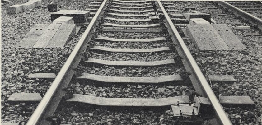 The two Servosafe scanner units, mounted one on each side of the track, are protected by sloping ramps made of old sleepers